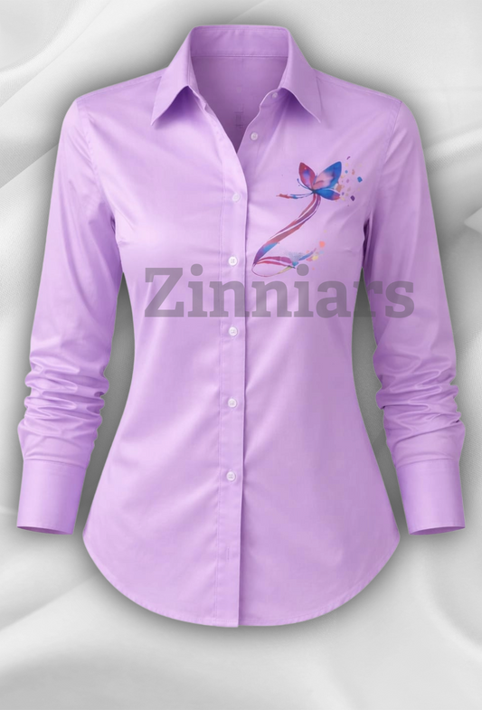 Zinni Lavender Hand-Painted Relaxed-Fit Formal Shirt For Women