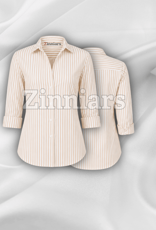 Lila | Almond Stripe Cotton Blend Regular-Fit Shirt For Women