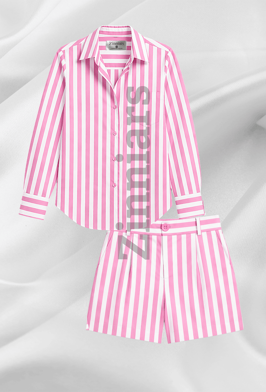 Zuri Pink & White Striped Relaxed-Fit Shirt & Shorts Resort Set for Women