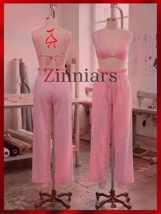 Mila Gingham Bralette & High-Waist PJ Pants Co-ord Set – Pink