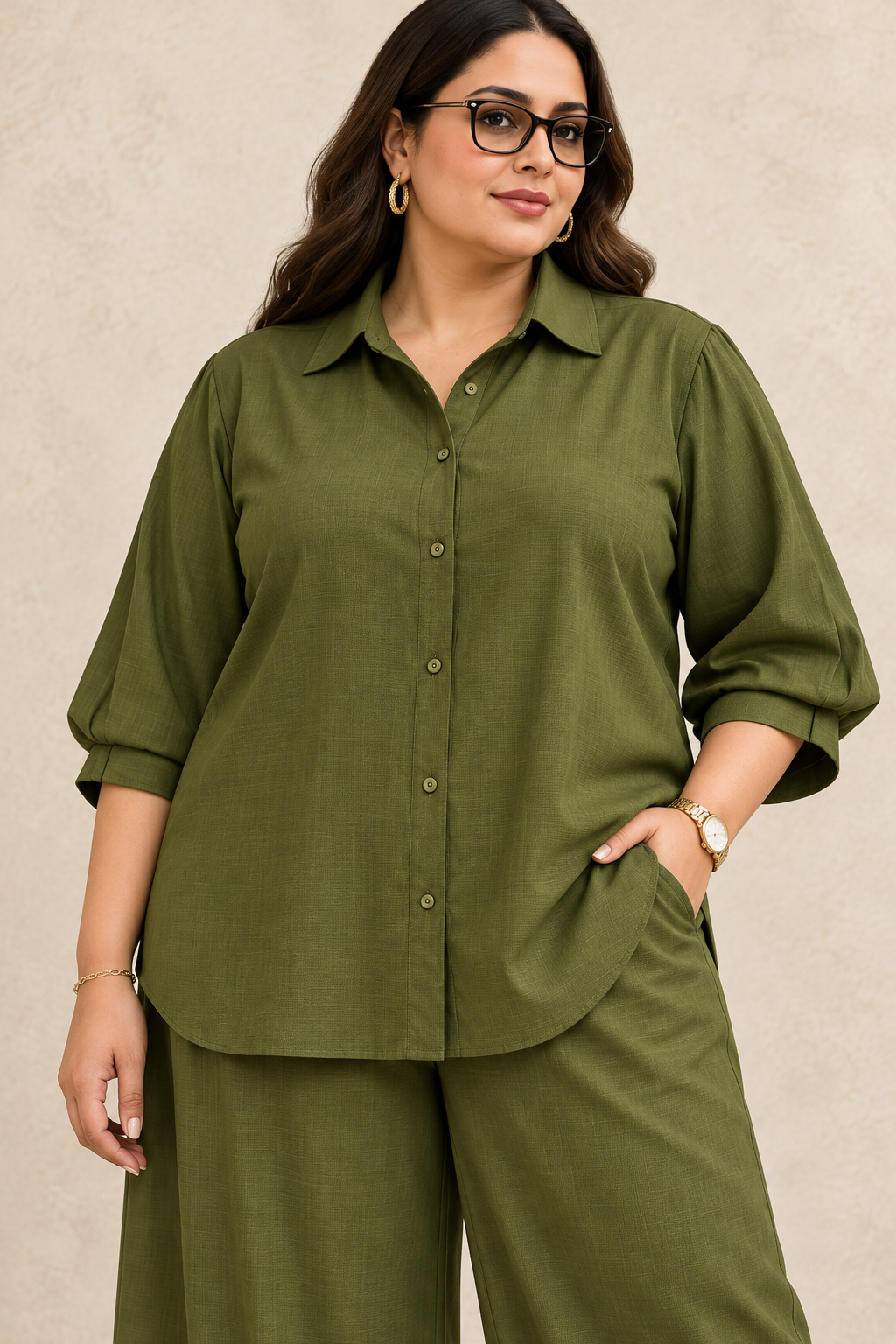 Curve Meenu – OG Cotton Viscose Woven Shirt & Wide-Leg Trouser Co-ord Set| Zinniars