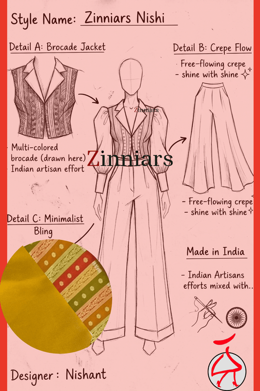 Nishi Brocade Gold Mustard Power Suit – Shacket & Wide Leg Pants | Zinniars
