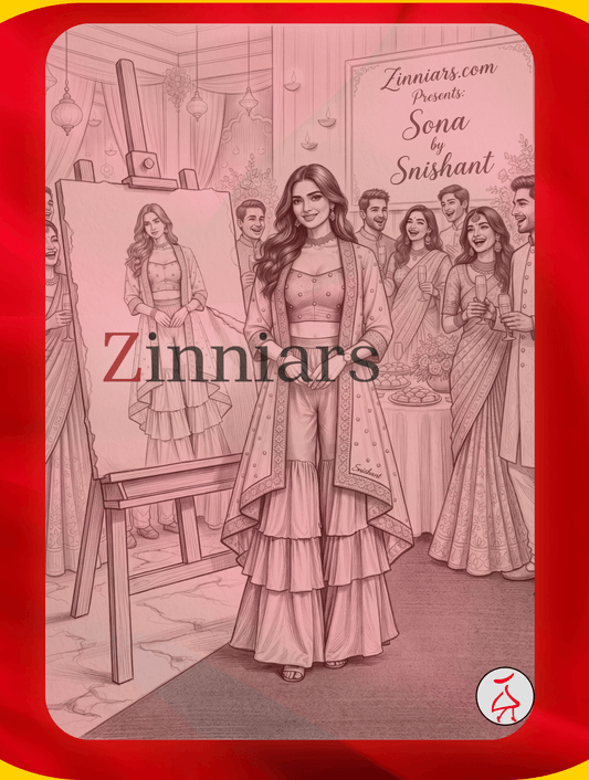 Sona Red Mustard Embroidered Cape Crop Top & Ruffle Palazzo 3 Pc Set | Zinniars