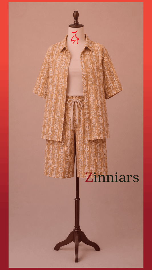 Bashii Printed Cotton Co-ord Set with Half Sleeve Shirt & Knee-Length Shorts