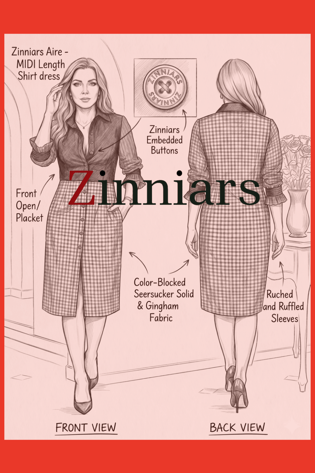 Aire Midi Shirt Dress – Maroon Gingham Cotton