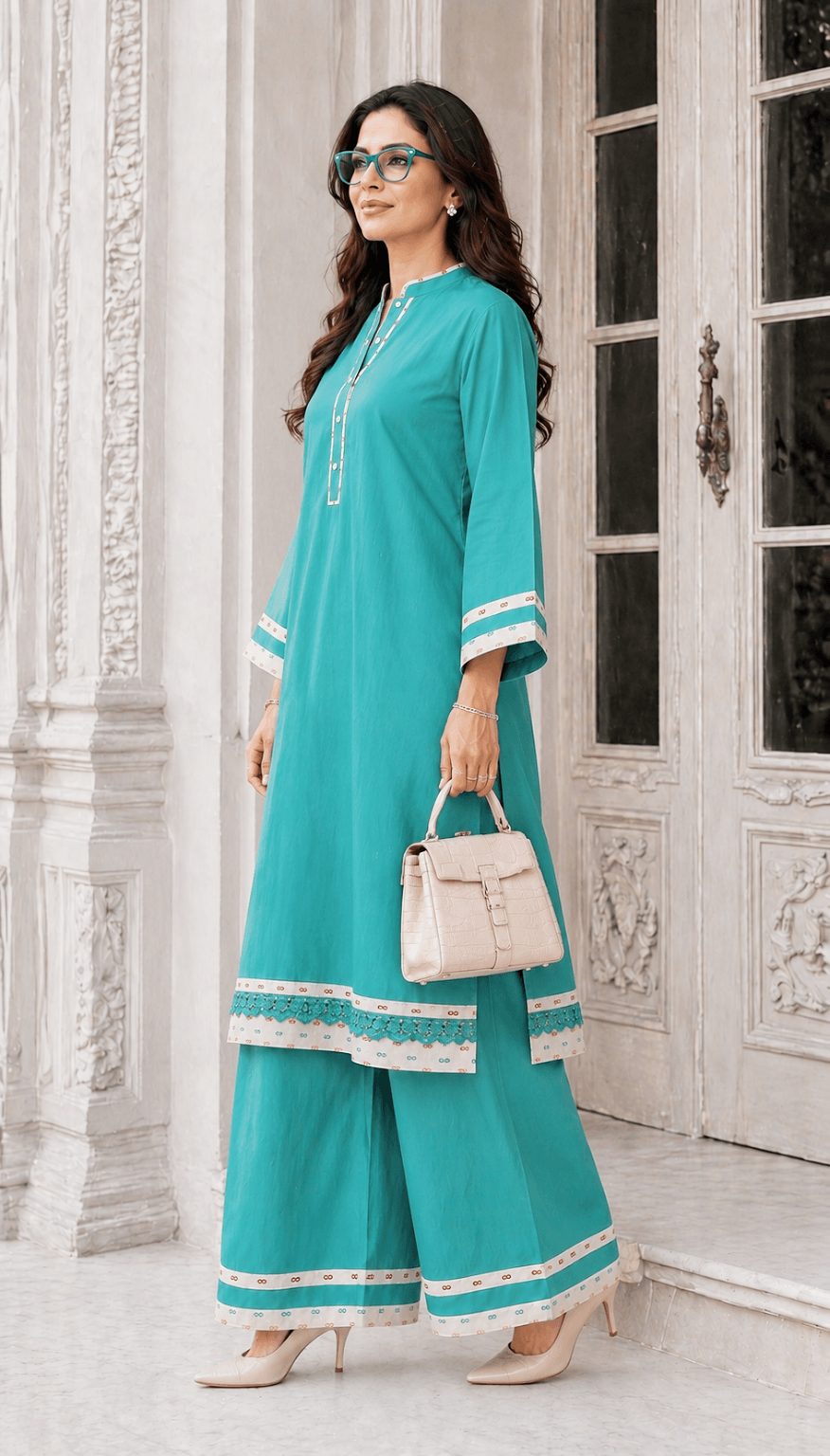 Zivaa | Rama Green Relaxed-Fit Cotton Ensemble for Women