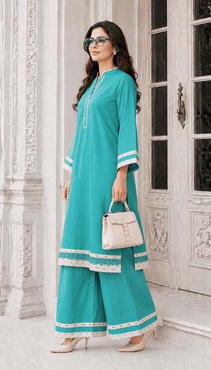 Zivaa | Rama Green Relaxed-Fit Cotton Ensemble for Women
