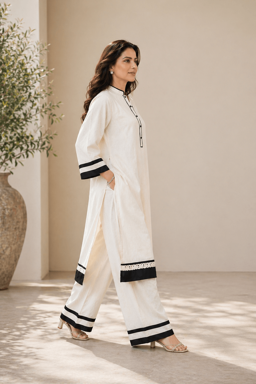 Zivaa | White Relaxed-Fit Cotton Linen Ensemble for Women | Zinniars