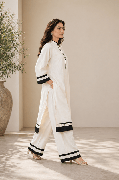 Zivaa | White Relaxed-Fit Cotton Linen Ensemble for Women | Zinniars