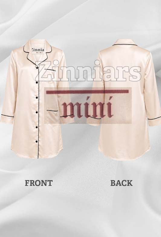 Martha Mini  Pearl Ivory Cotton Modal Satin Boyfriend Shirt Dress for Girls