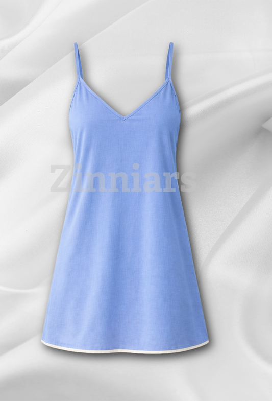 Hazel | Sky Blue Cotton Y-Back Slip & Sundress for Women