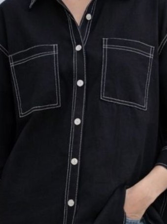 Meera | Black Cotton Twill Intentionally Relaxed Shirt for Women