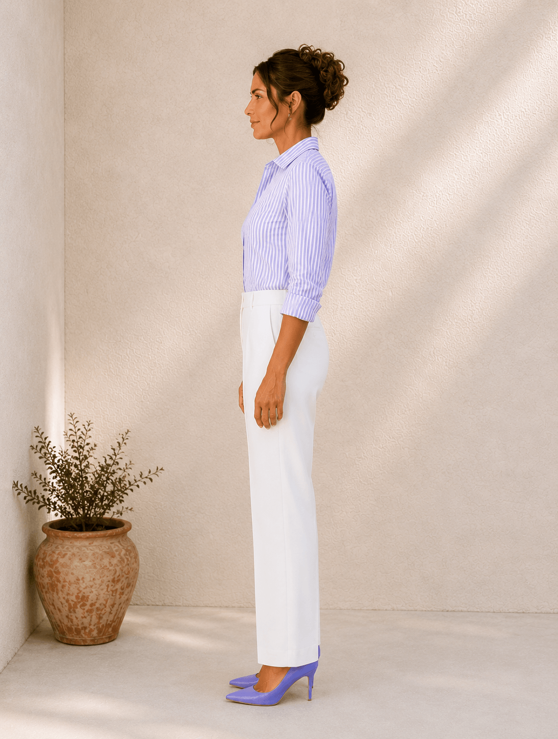 Lila Lavender Stripe Cotton-Blend Shirt For Women