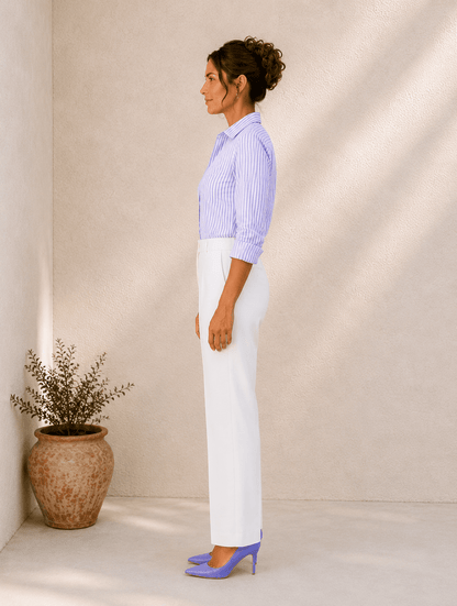 Lila Lavender Stripe Cotton-Blend Shirt For Women
