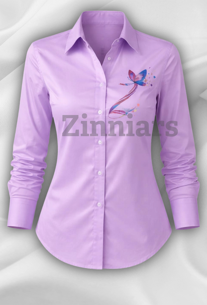 Zinni Lavender Hand-Painted Relaxed-Fit Formal Shirt For Women