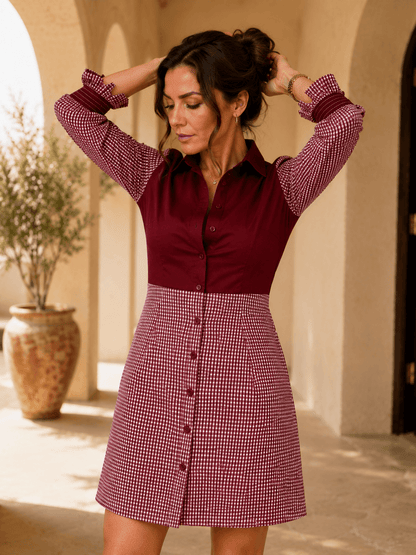 Claire boy friend Shirt Mini Dress – Maroon Gingham Cotton