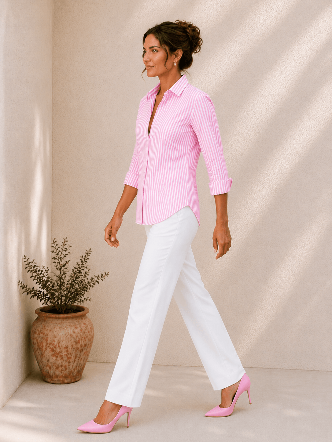 Lila | Pink Stripe Cotton-Blend Shirt For Women