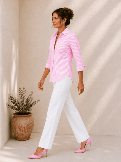 Lila | Pink Stripe Cotton-Blend Shirt For Women