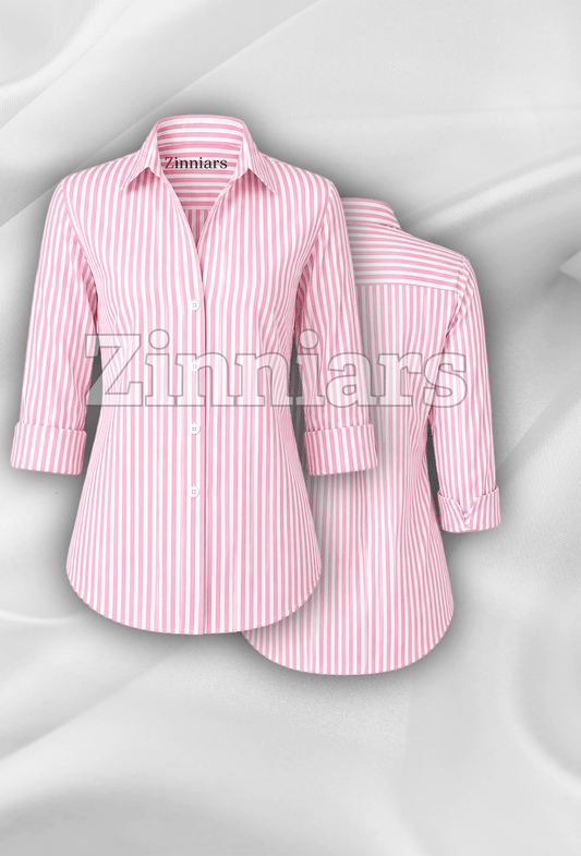 Lila | Pink Stripe Cotton-Blend Shirt For Women
