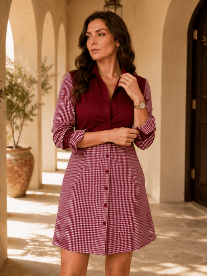 Claire boy friend Shirt Mini Dress – Maroon Gingham Cotton