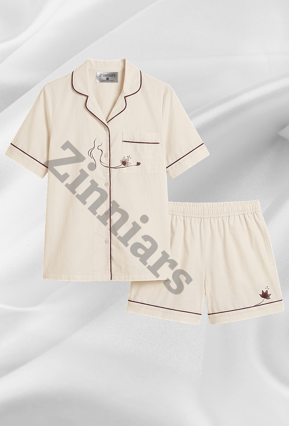 Mehar Love Cotton Satin Co-ord Set – Hand-Painted Shirt & Shorts in Ivory