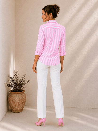 Lila | Pink Stripe Cotton-Blend Shirt For Women