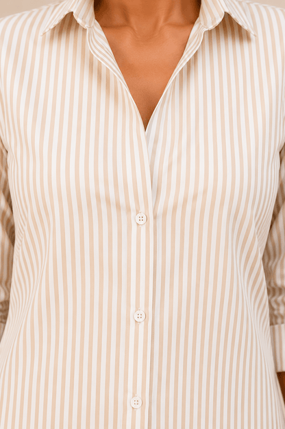 Lila | Almond Stripe Cotton Blend Regular-Fit Shirt For Women