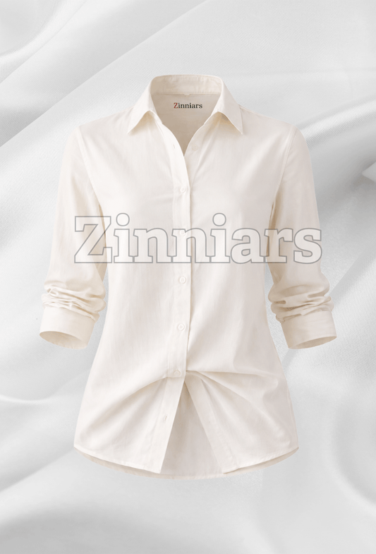 Sahiba | Ivory Cotton Relaxed-Fit Formal Shirt For Women