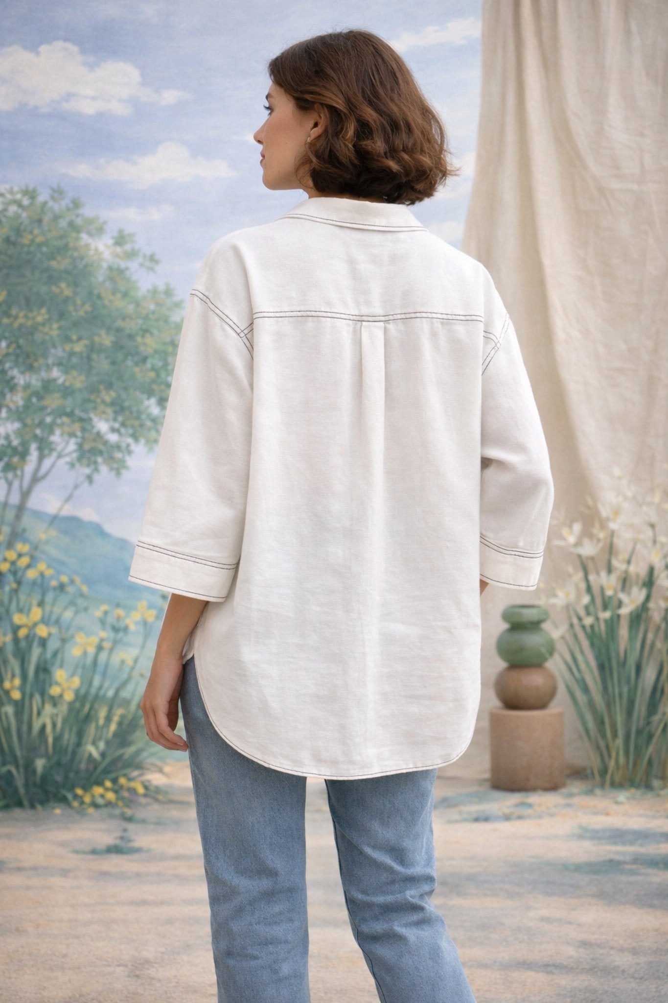 Meera | Ivory Cotton Twill Intentionally Relaxed Shirt for Women