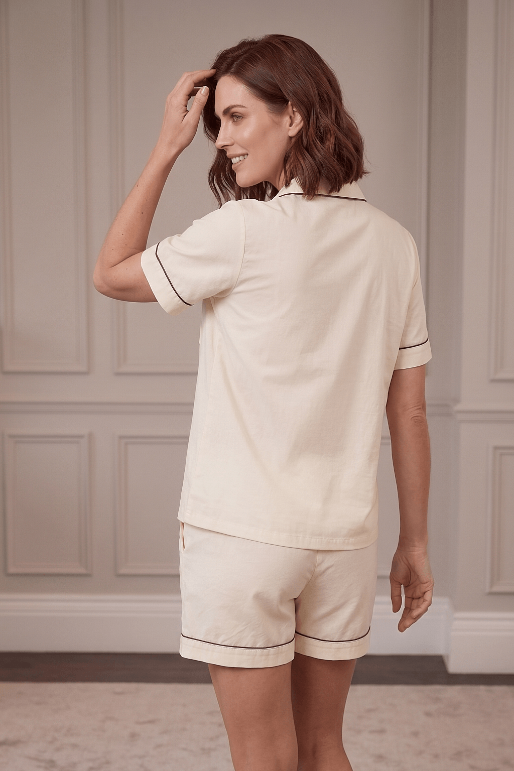 Mehar Love Cotton Satin Co-ord Set – Hand-Painted Shirt & Shorts in Ivory