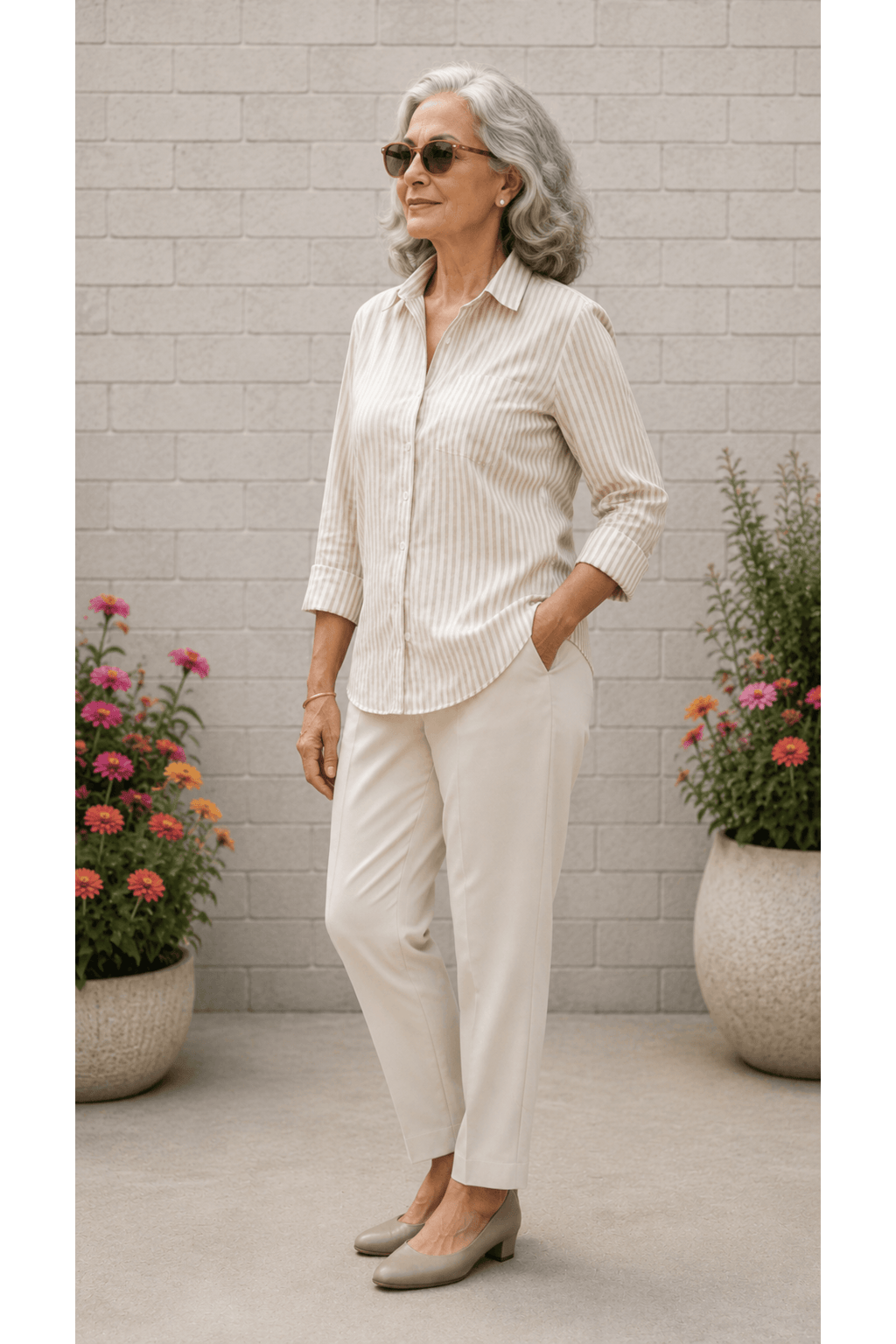 Lila | Almond Stripe Cotton Blend Regular-Fit Shirt For Women
