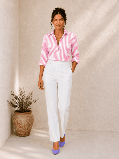 Lila | Pink Stripe Cotton-Blend Shirt For Women