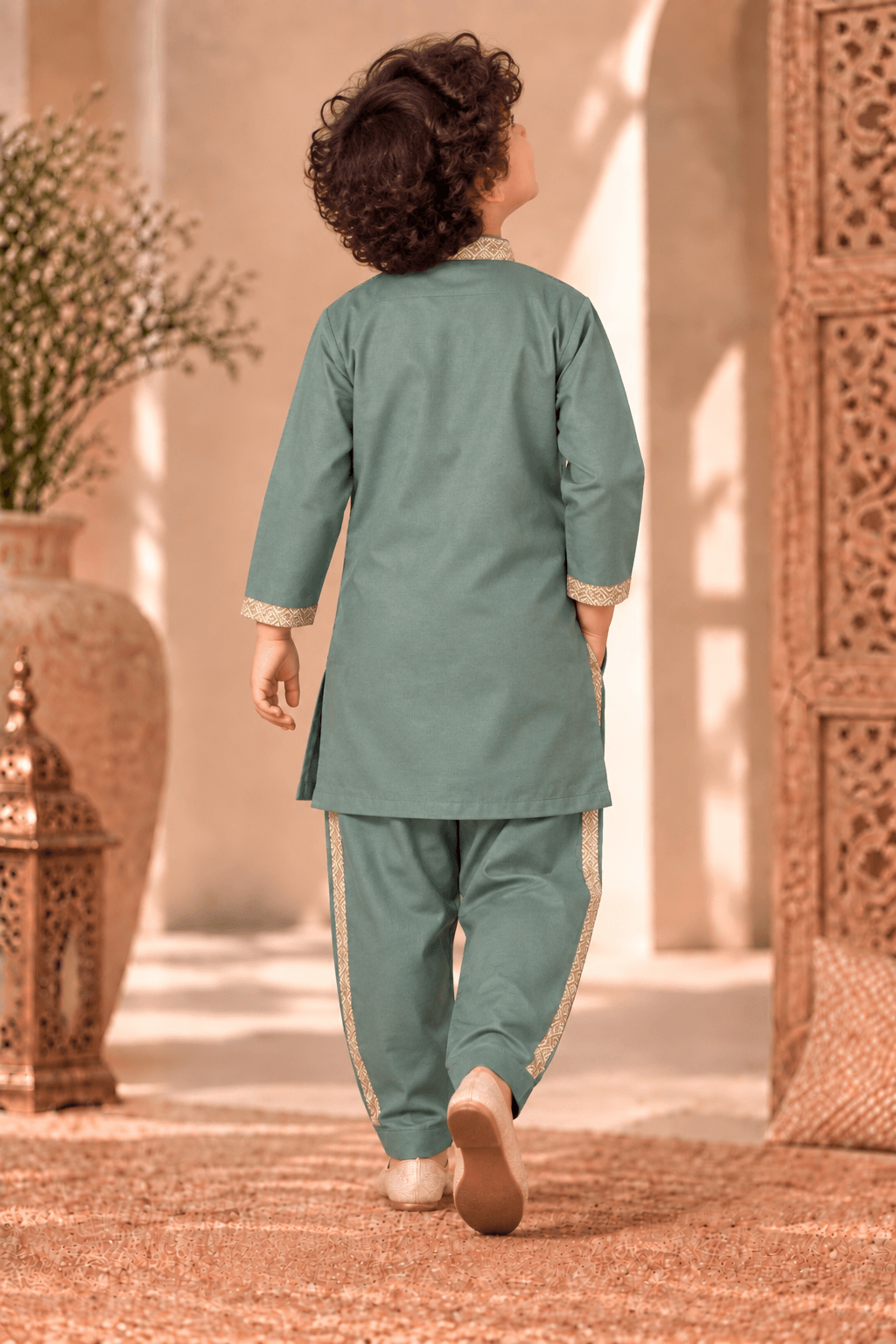 Mini Gaga Sporty Pathani Suit – Sage Green Unisex Festive Set for Kids (2–6 Years)