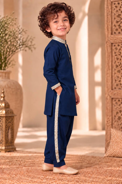 Mini Gaga Sporty Pathani Suit – Navy Blue Unisex Festive Set for Kids (2–6 Years)