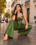 Zinniars Rave’ Hand-Beaded Olive Bustier & Viscose Palazzo Set