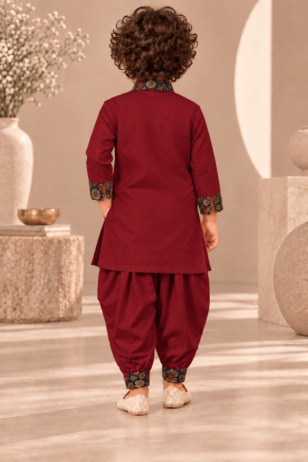 Zinniars Smarty Maroon- Navy Blue Brocade Kurta Dhoti Set – Unisex Kids’ Festive Wear (2–6 Years)