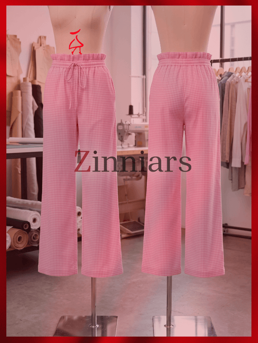 Mila Gingham High-Waist Ruffle PJ Pants – Soft Pink