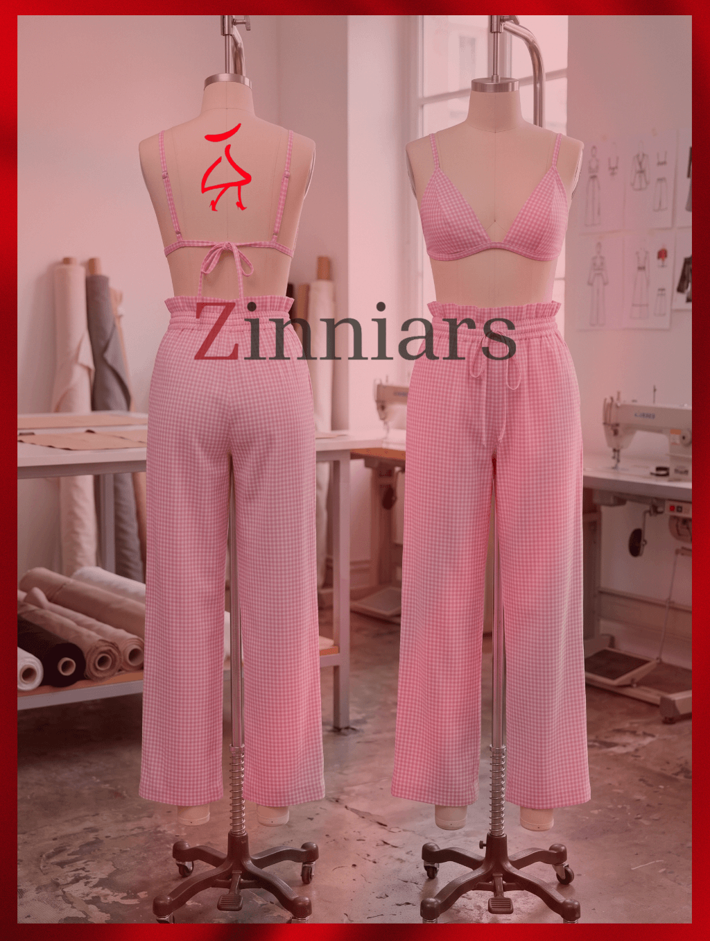 Mila Gingham Bralette & High-Waist PJ Pants Co-ord Set – Pink