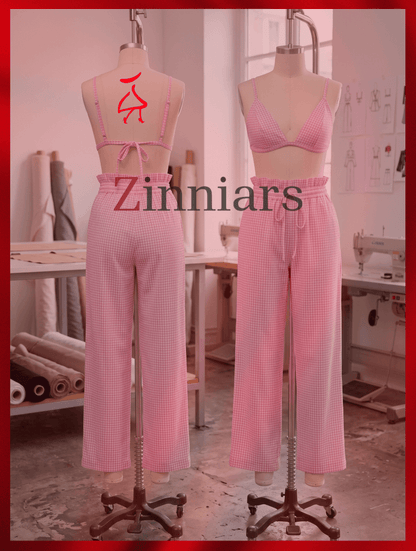 Mila Gingham Bralette & High-Waist PJ Pants Co-ord Set – Pink
