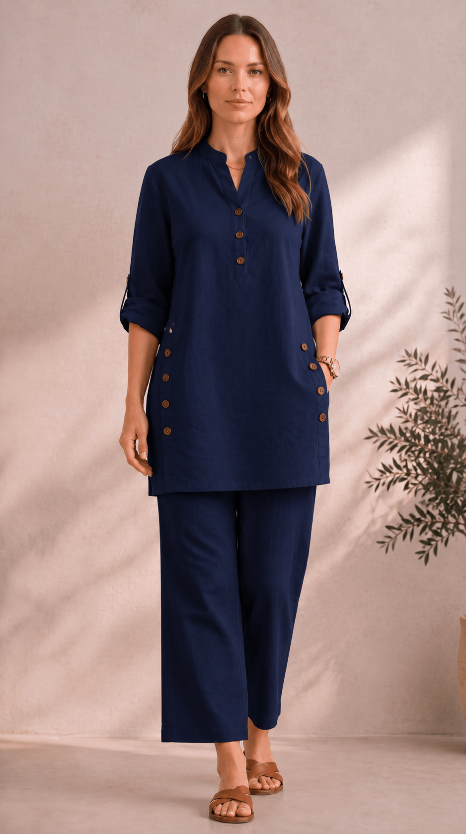 Samaira Navy Coord Set: Roll-Up Kurta & Pants