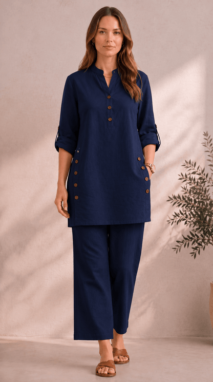 Samaira Navy Coord Set: Roll-Up Kurta & Pants