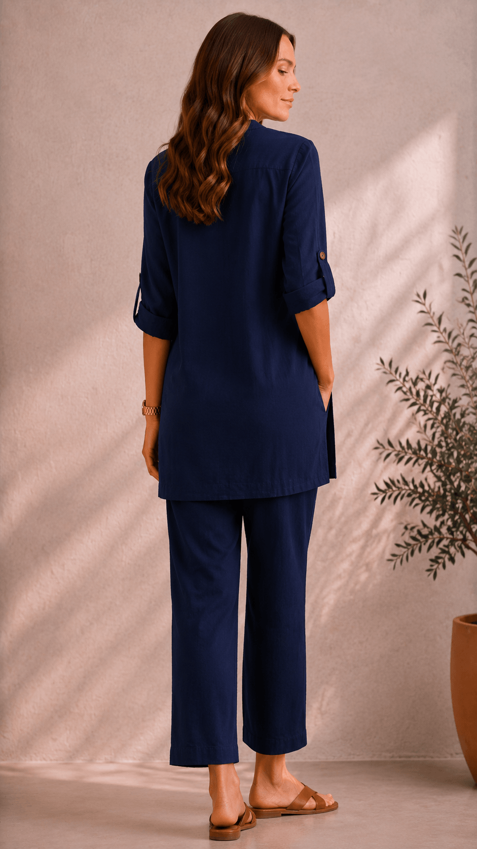 Samaira Navy Coord Set: Roll-Up Kurta & Pants