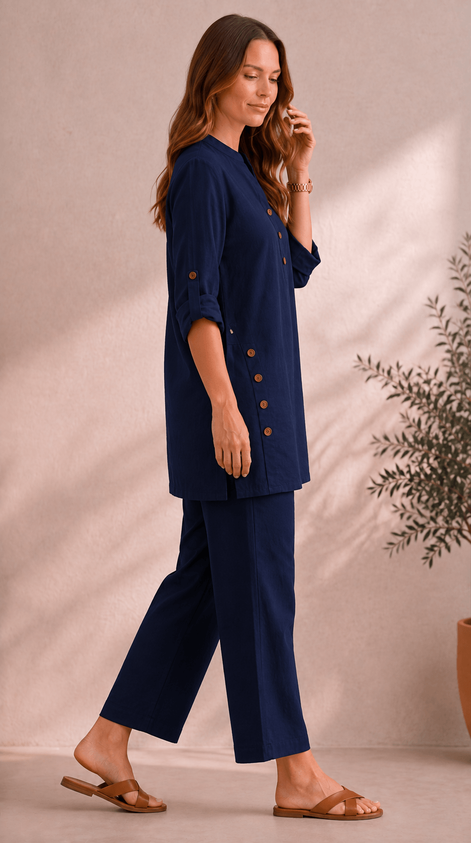 Samaira Navy Coord Set: Roll-Up Kurta & Pants