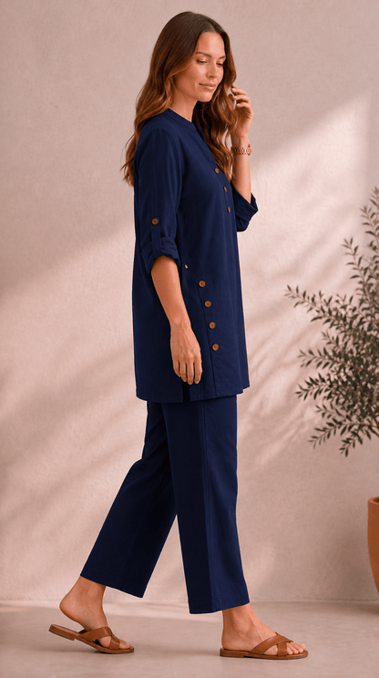 Samaira Navy Coord Set: Roll-Up Kurta & Pants
