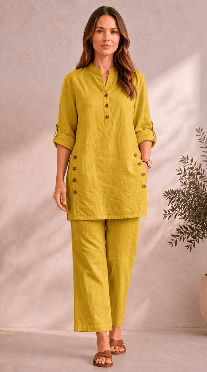 Samaira D Lemon Coord Set: Roll-Up Kurta & Pants