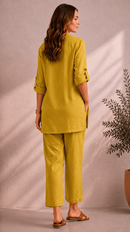 Samaira D Lemon Coord Set: Roll-Up Kurta & Pants