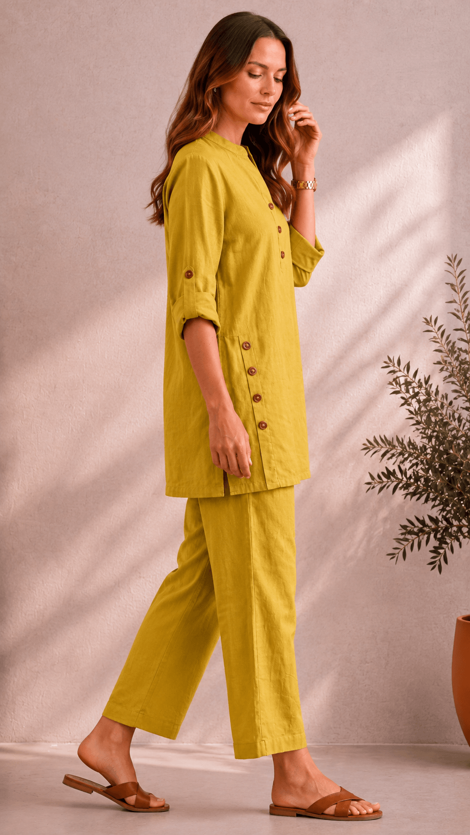 Samaira D Lemon Coord Set: Roll-Up Kurta & Pants
