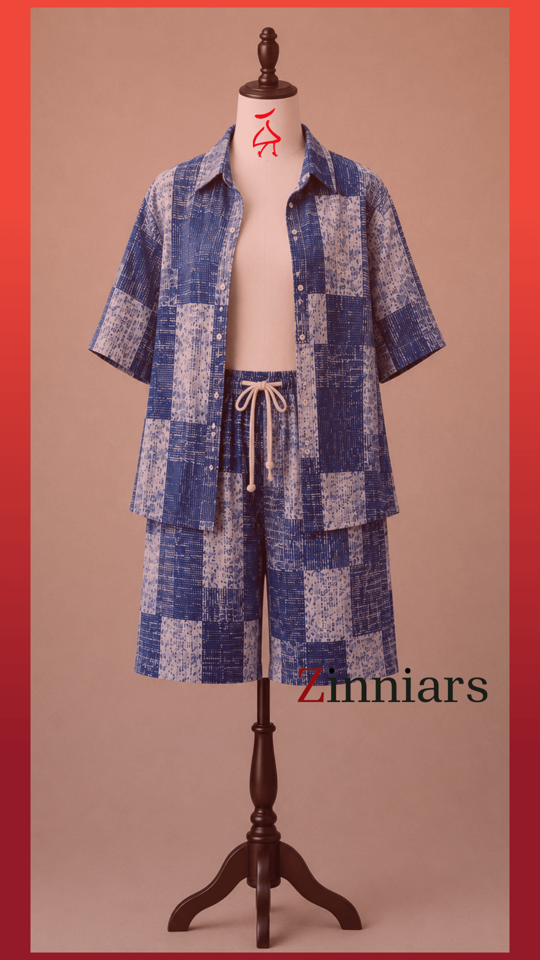 Bashii Printed Cotton Co-ord Set with Half Sleeve Shirt & Knee-Length Shorts BLU