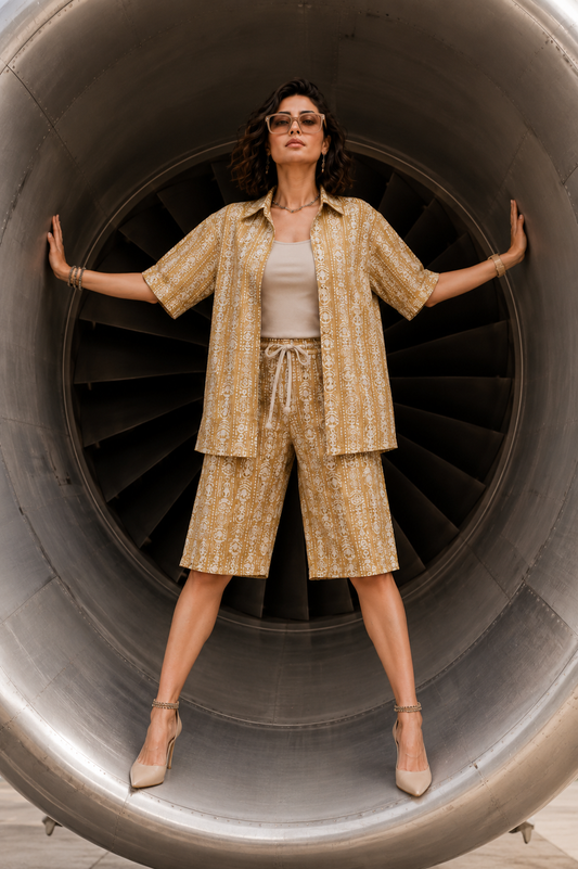 Bashii Printed Cotton Co-ord Set with Half Sleeve Shirt & Knee-Length Shorts