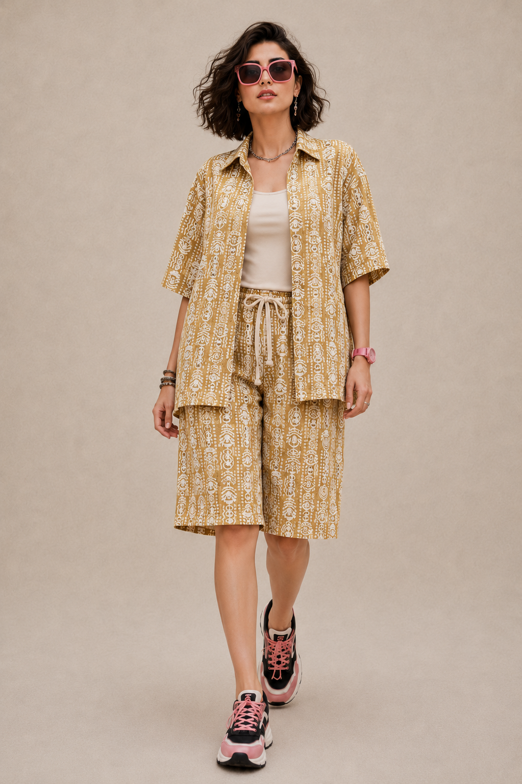 Bashii Printed Cotton Co-ord Set with Half Sleeve Shirt & Knee-Length Shorts
